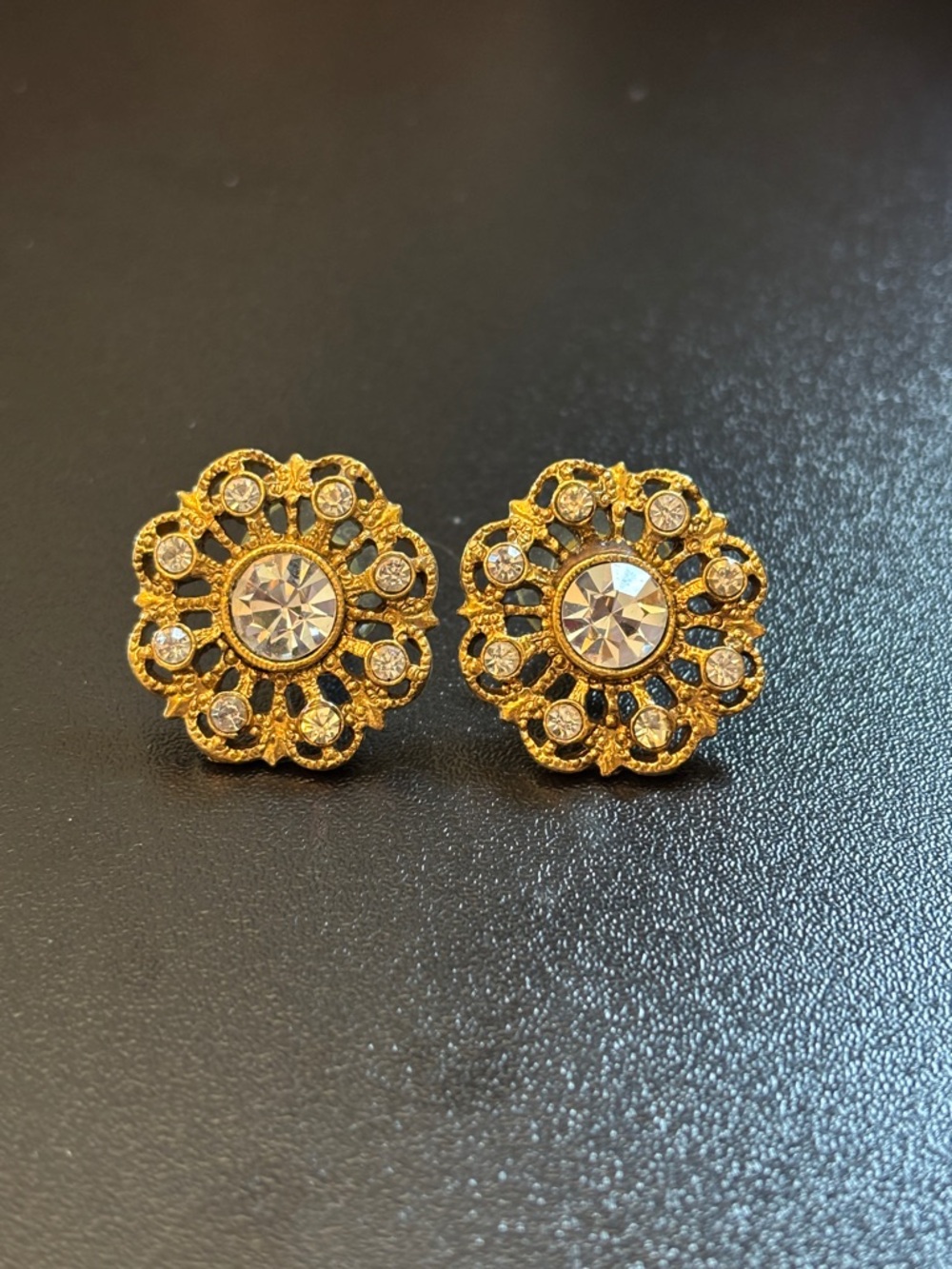 1928 Gold-Tone Floral Crystal Stud Earrings